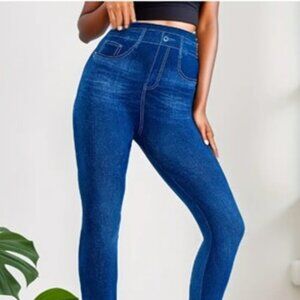 NWOT Denim Print Skinny Leggings with High Waist Very Stretchy